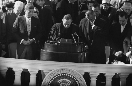 rabbi nelson glueck delivers the priestly benediction at the kennedy inauguration