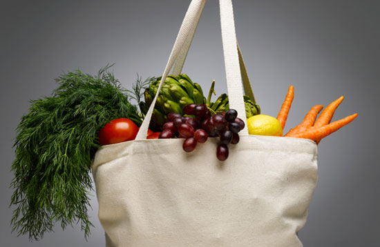 Canvas bag full of vegetables 