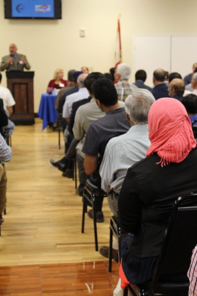 (Photo courtesy of Emerge USA) Muslim Americans attend a town hall with lawmakers in Longwood, Florida.